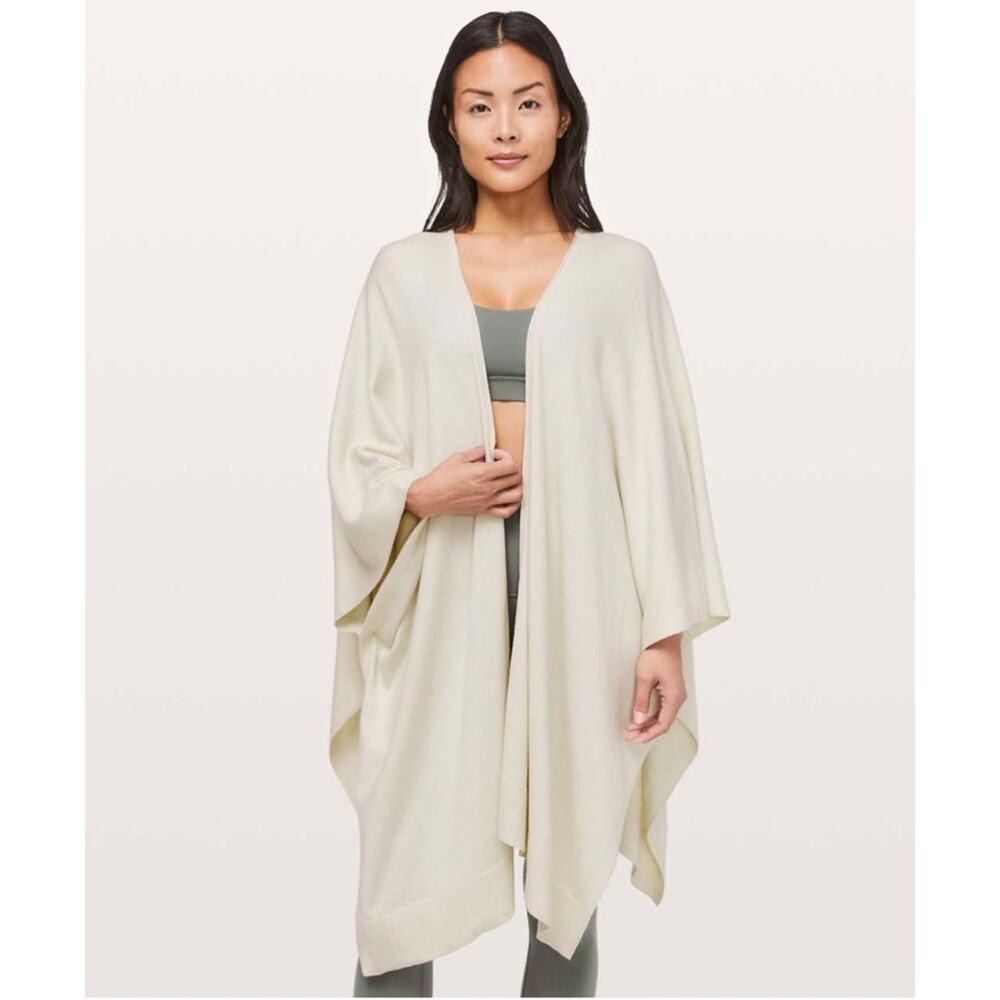 Lululemon Free To Coast Wrap Heathered Dove Grey ivory cream open cardigan